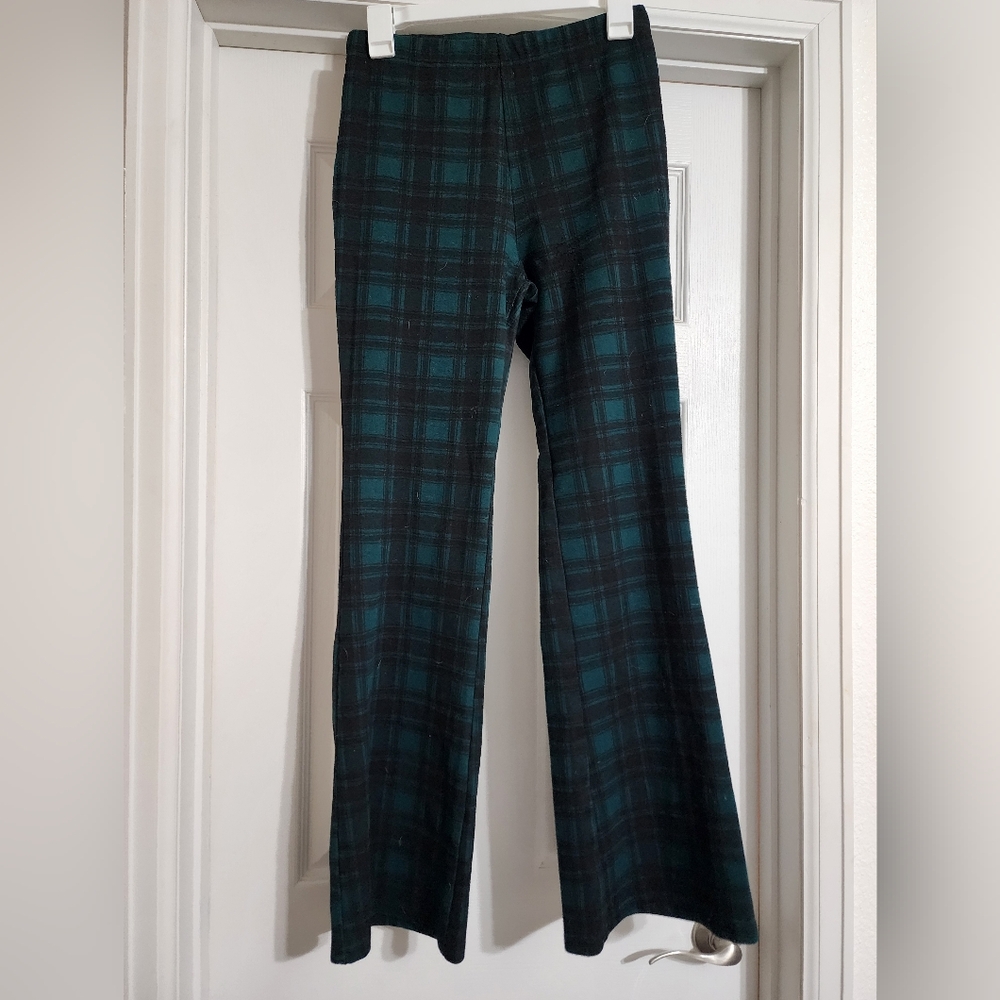 Plaid Green and Black Flare Pants